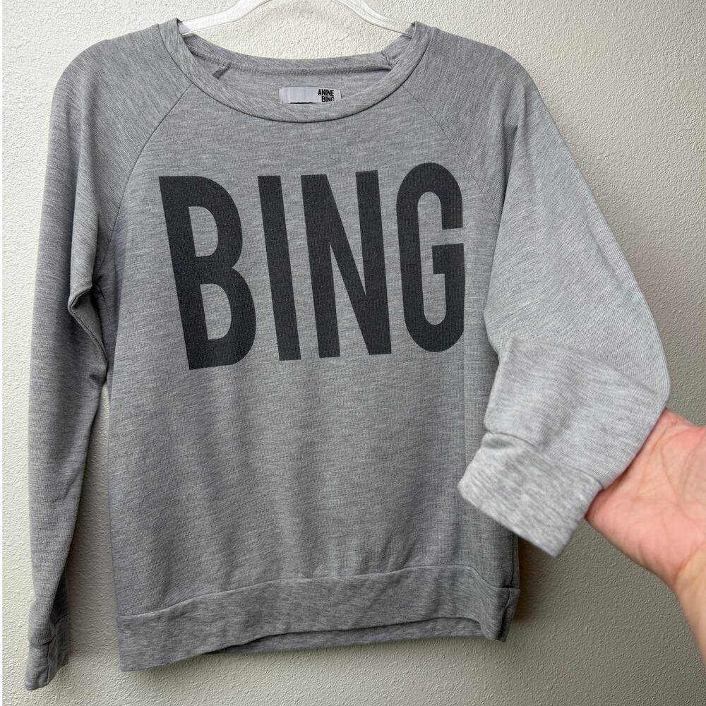 Anine Bing Light Gray BING Graphic Crewneck Sweatshirt Long Sleeve Size S